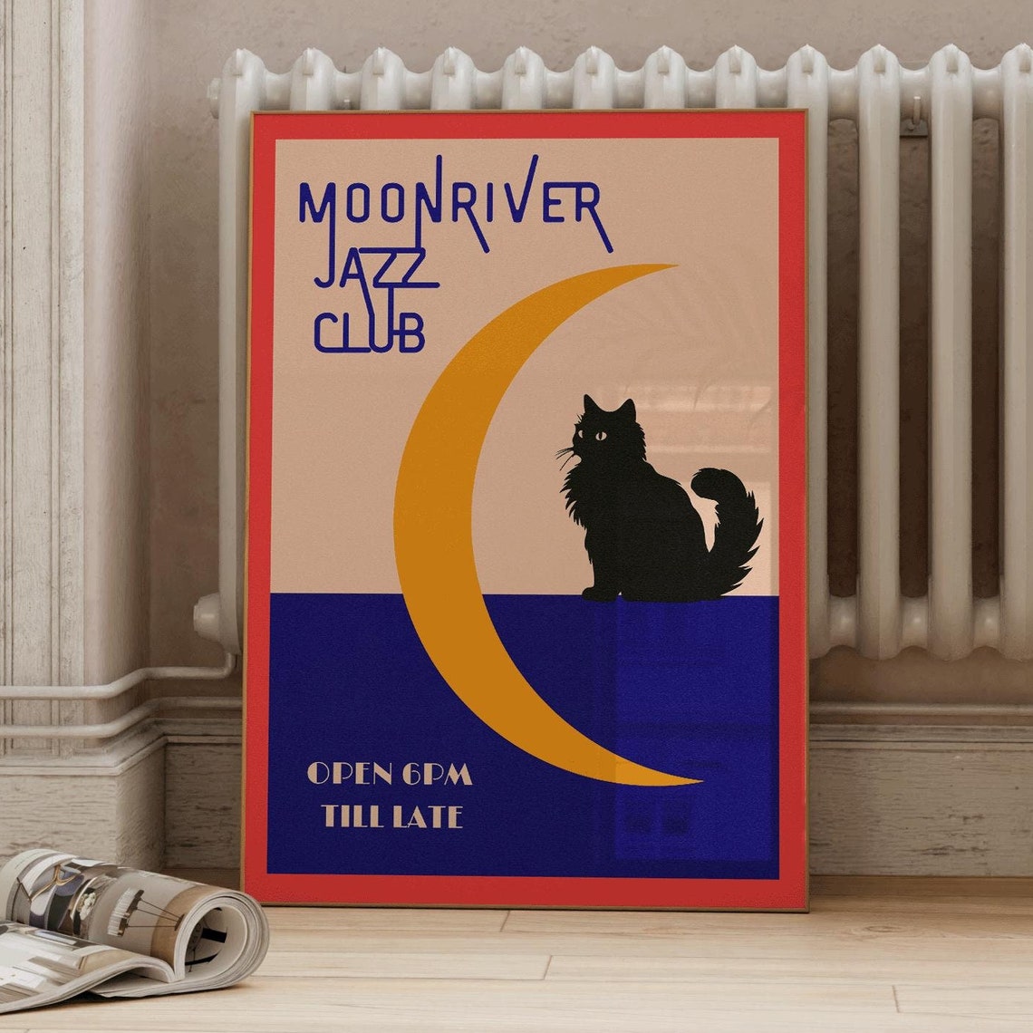 Moon River Cat Jazz Club Poster Jazz Poster Music Wall Art Vintage Music Poster Jazz Wall Art Music Print Retro Music Poster Cat Art - Image 2