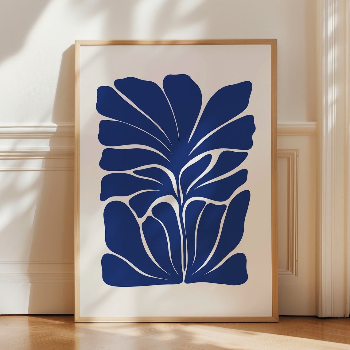 Cobalt Blue Floral Cutout Modern Botanical Gallery Wall Poster - Image 4