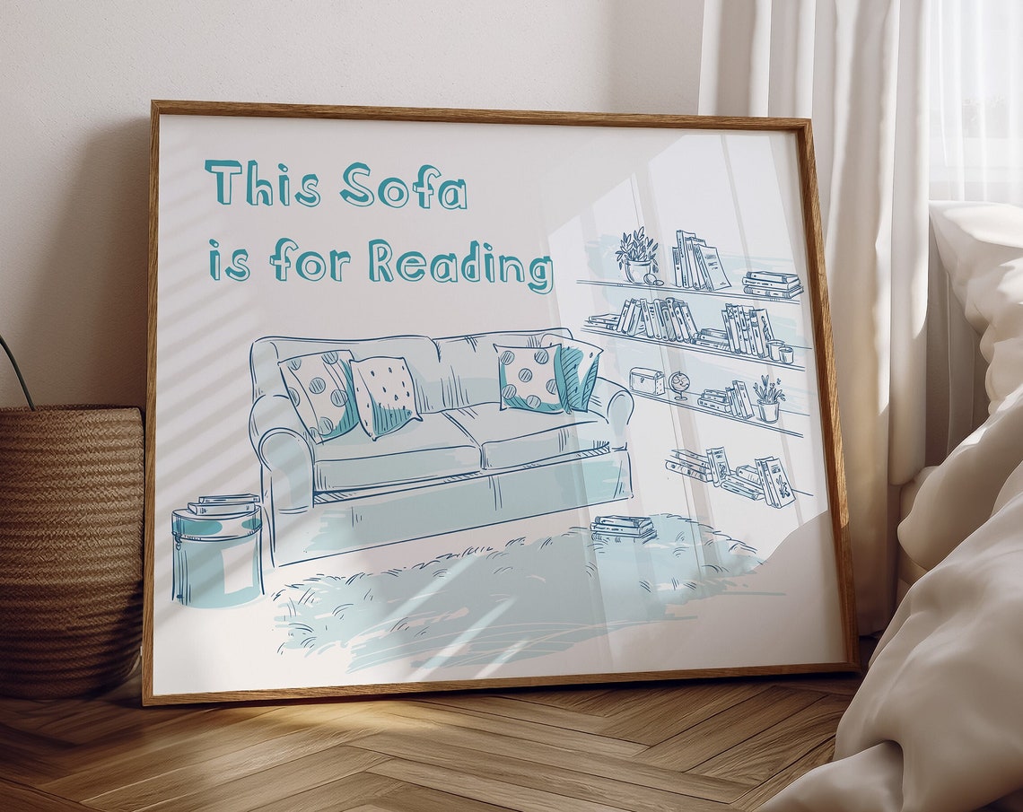 This Sofa Is For Reading Blue And White Cozy Book Nook Poster