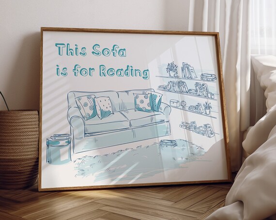 This Sofa Is For Reading Blue And White Cozy Book Nook Poster