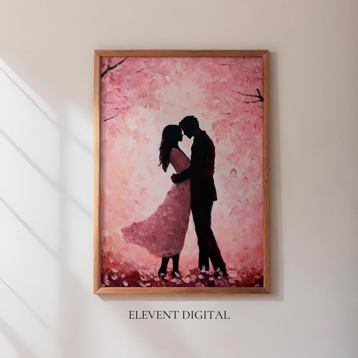 Couple Silhouette Pink Cherry Blossom Canopy Romantic Painting Wall Art