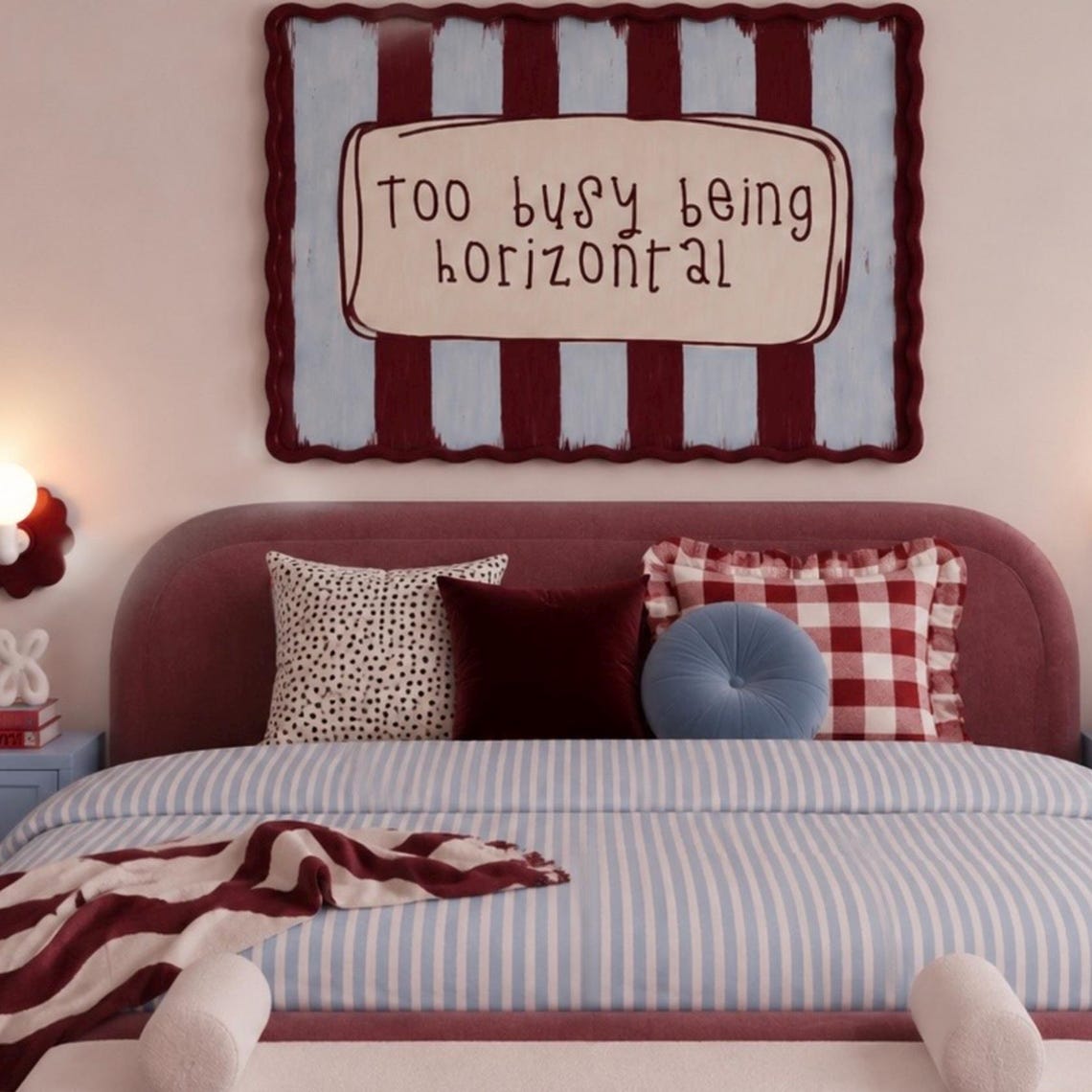 Too Busy Being Horizontal Striped Sign Funny Bedroom Quote Wall Art