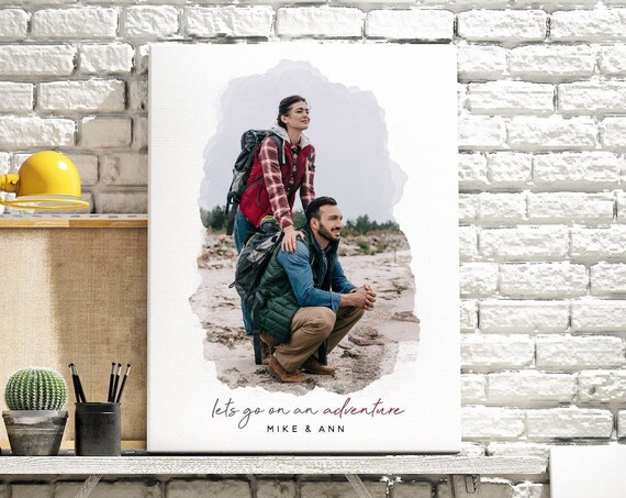 Personalized Photo Let's Go on an Adventure Watercolor Edge Poster