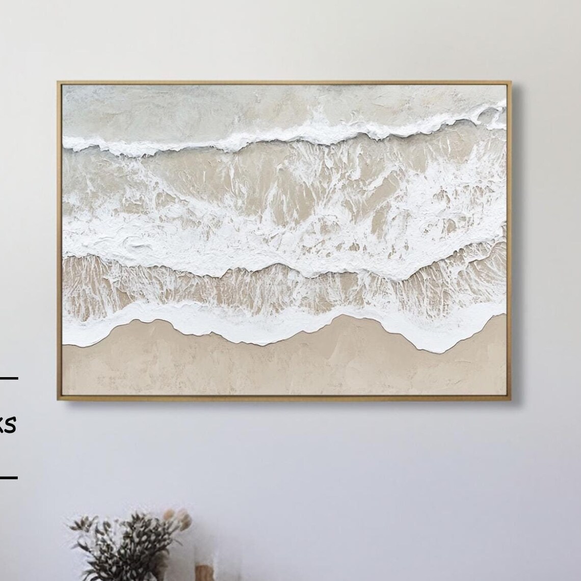 Aerial View of Sandy Shoreline With Rolling White Foamy Waves Poster