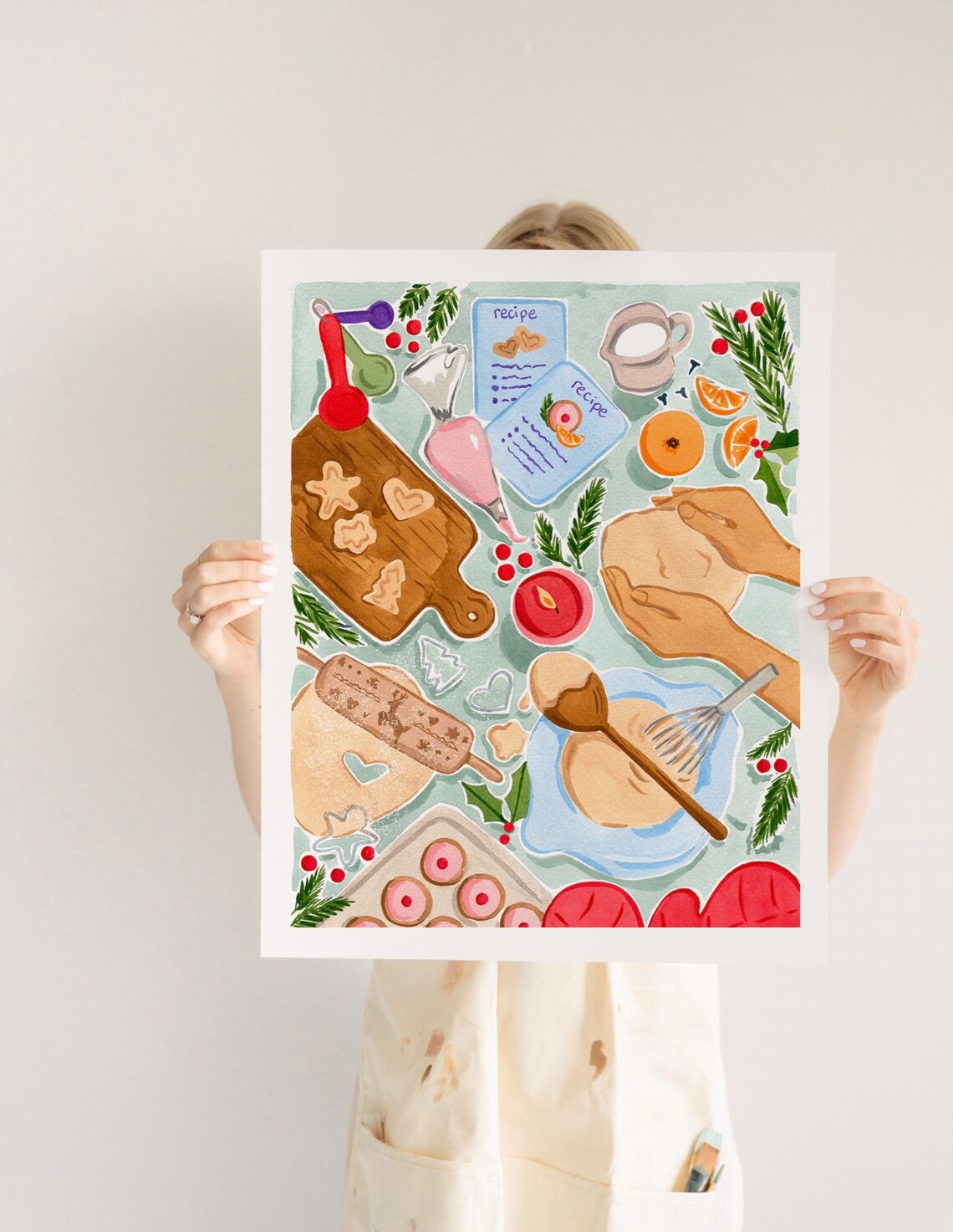 Christmas Baking Art Print, Holiday Watercolor Gouache - Image 2