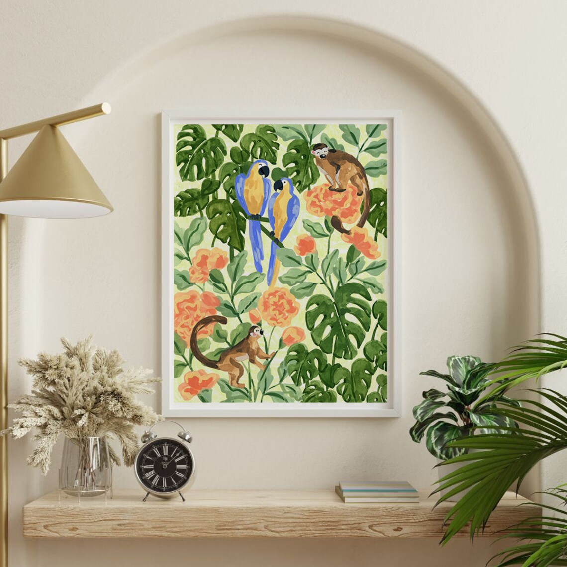 Tropical Monkeys And Parrots Jungle Art Print - Image 2