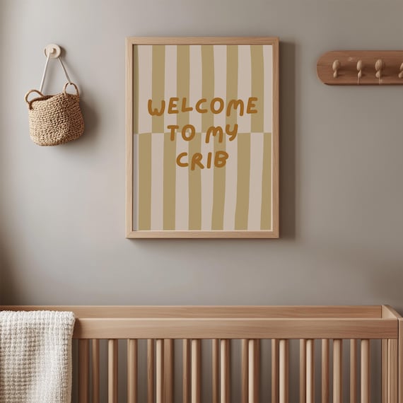 Welcome To My Crib Nursery Poster, Minimalist Beige