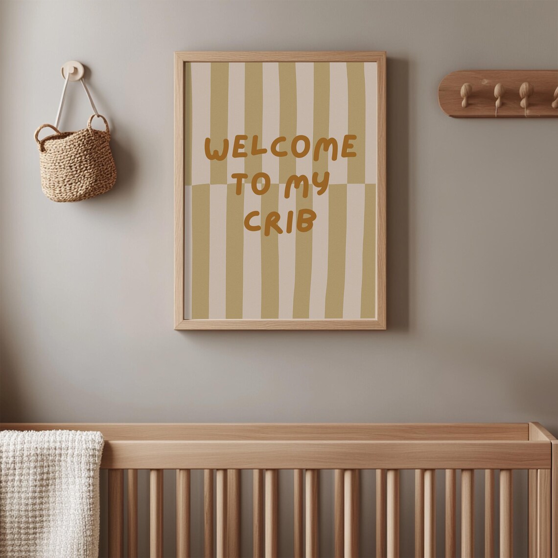 Welcome To My Crib Nursery Poster, Minimalist Beige