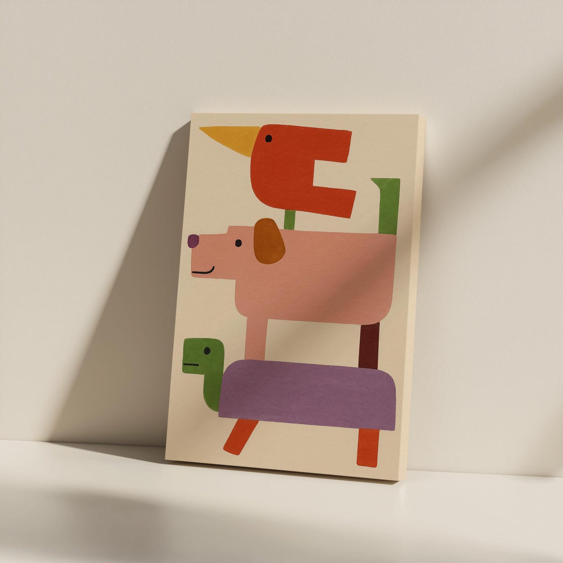 Stacked Animal Friends Canvas Print Whimsical Nursery Wall Art