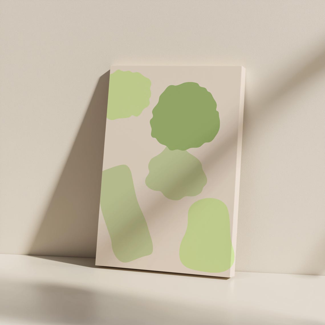 Abstract Green Organic Shapes Minimalist Modern Beige Canvas Print