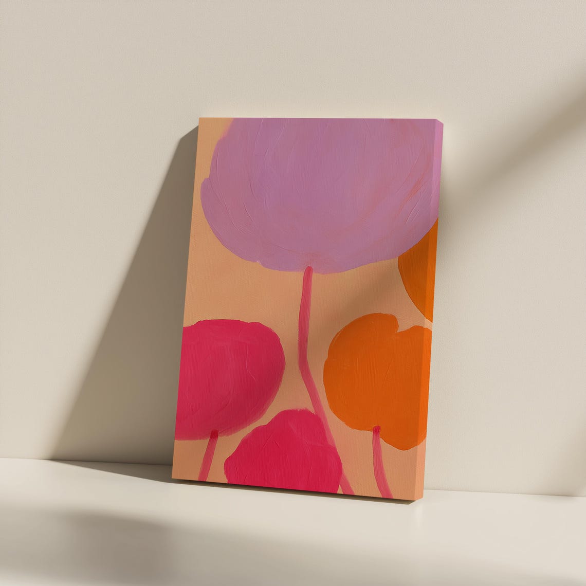 Abstract Floral Canvas Print Pink Orange Botanical Wall Art