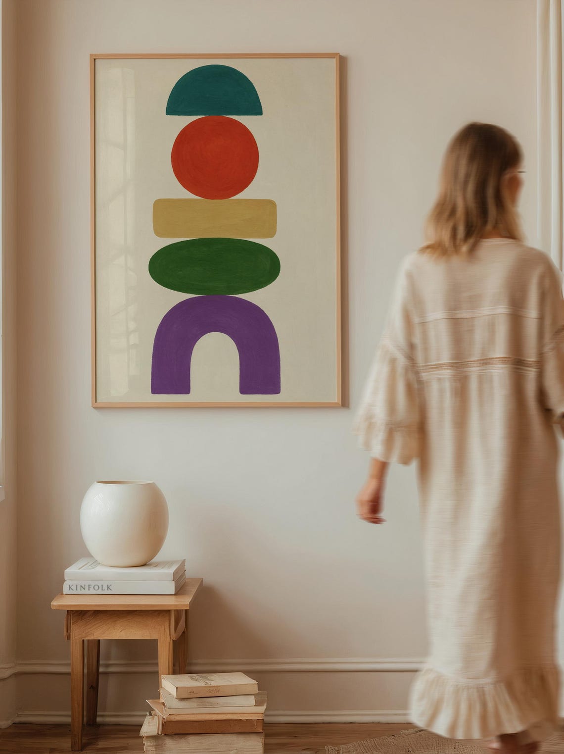 Colorful Stacked Geometric Shapes Minimalist Modern Art Poster