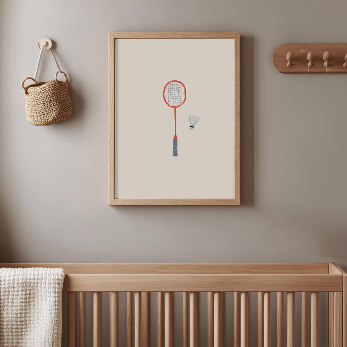 Orange Badminton Racket And Shuttlecock Minimalist Sports Art Print