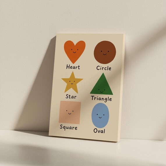 Cute Smiling Shapes Educational Heart Star Kids Learning Wall Art