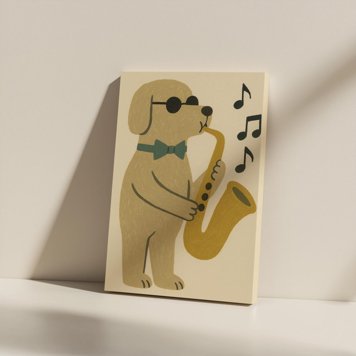Saxophone Dog Canvas Art Funny Jazz Print For Kids Room Unframed