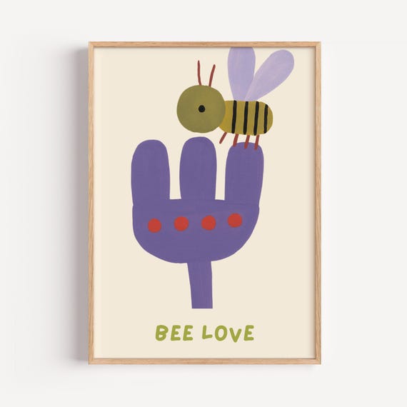 Bee And Flower Rolled Poster Minimalist Nursery Art