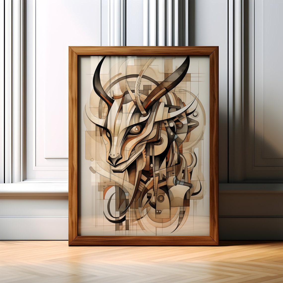 Geometric Goat Head Abstract Cubist Bronze Wildlife Wall Art