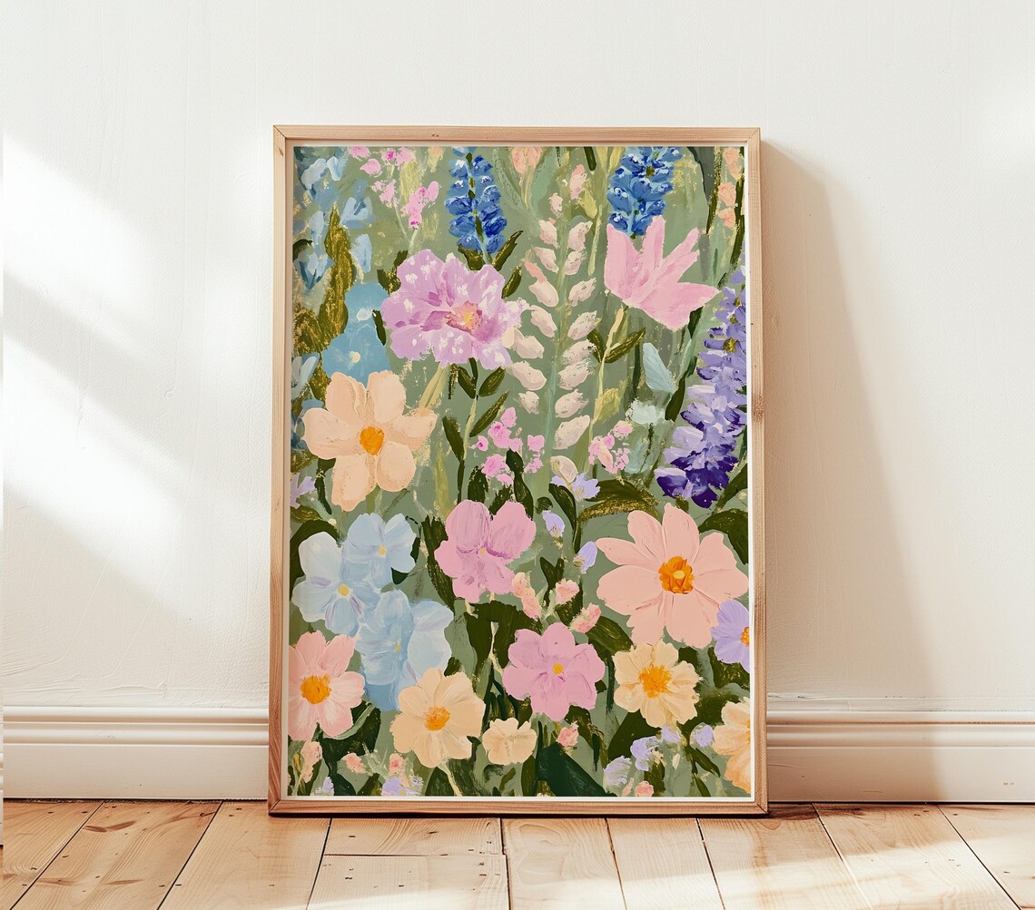 Summer Pastel Wildflowers Colorful Modern Floral Painting Wall Art