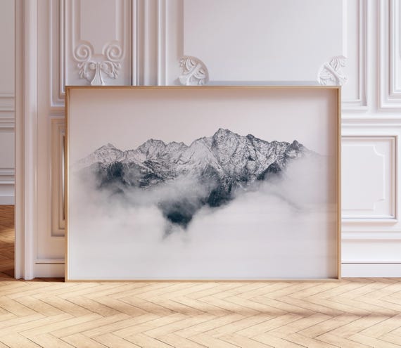 Foggy Mountains Photography Print Minimalist Mountain Landscape Poster Nordic Wall Art