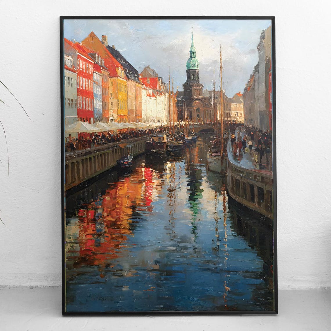Copenhagen Nyhavn Art Print Denmark Colorful Houses Painting Canal Boats Wall Nordic Travel Decor