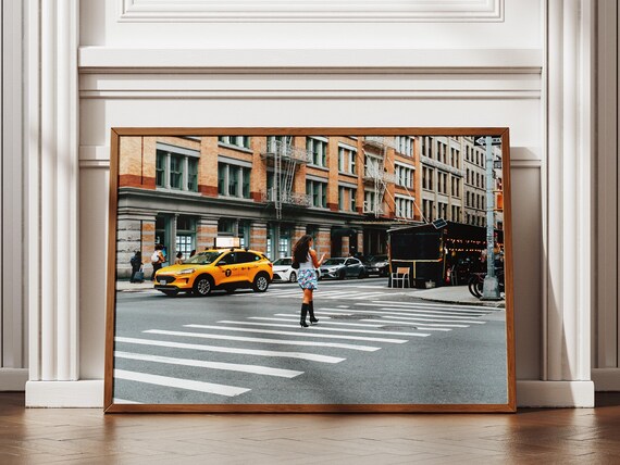 New York City Street Yellow Taxi Crosswalk Photography Print