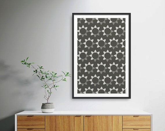 Geometric Flower Art Print Black White Floral Wall Art Geometric Floral Wall Art Flower Poster Living Room Decor Organic Modern Decor