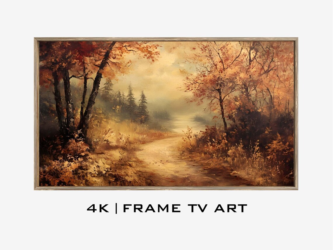 Misty Autumn Forest Pathway Golden Fall Foliage Vintage Oil Painting Poster - Image 4