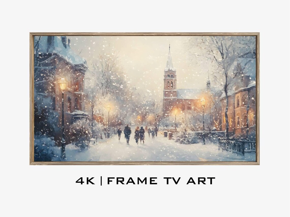 Snowy Winter Village Church Street Falling Snow Holiday Frame TV Poster - Image 2