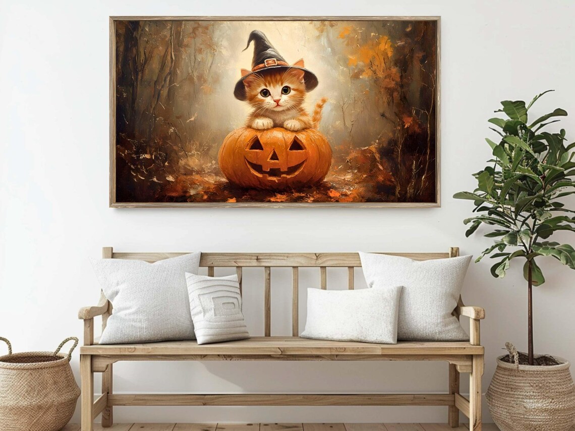 Cute Cat Halloween Festivities Art Print - Image 2