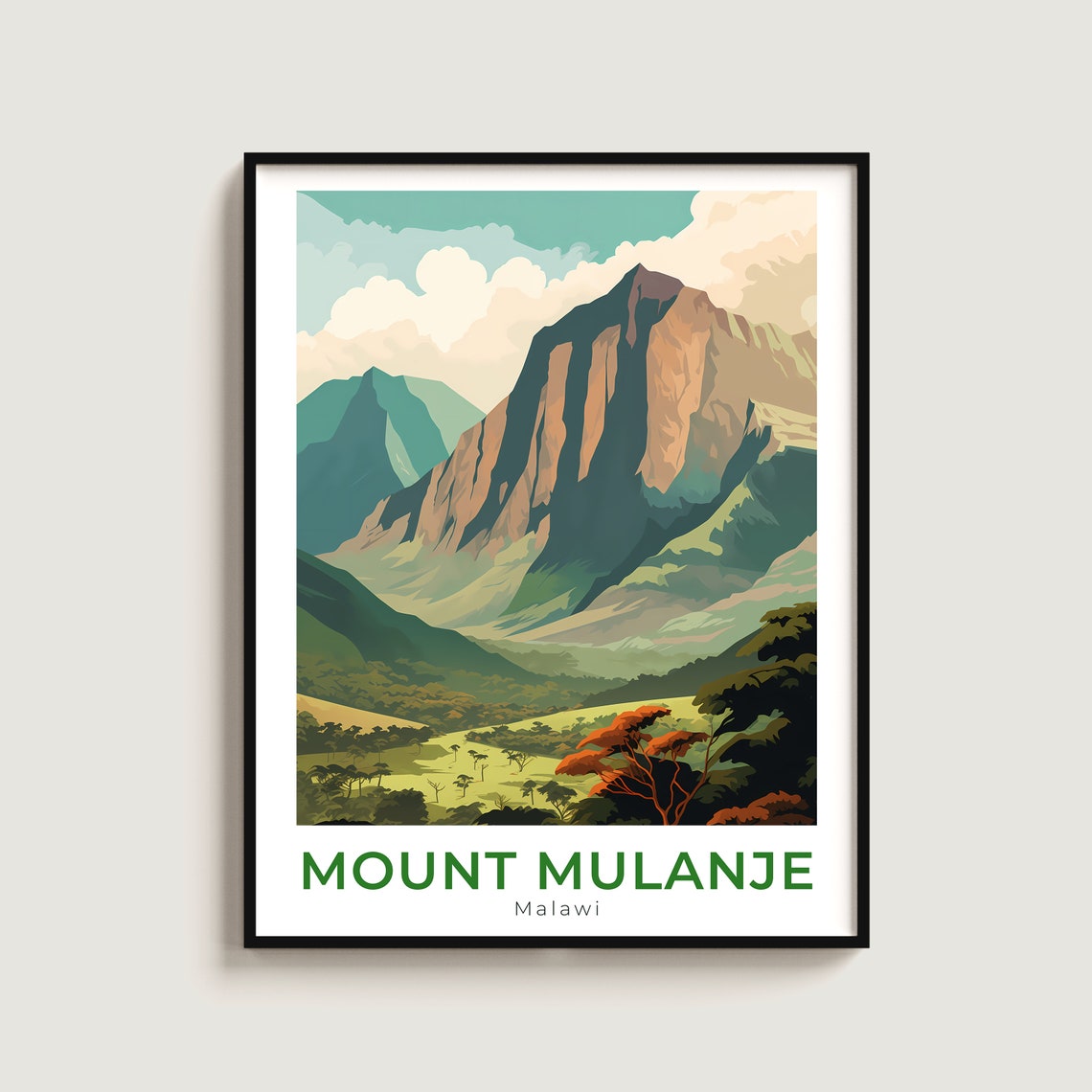 Mount Mulanje Malawi Dramatic Peaks Valley Travel Poster Art