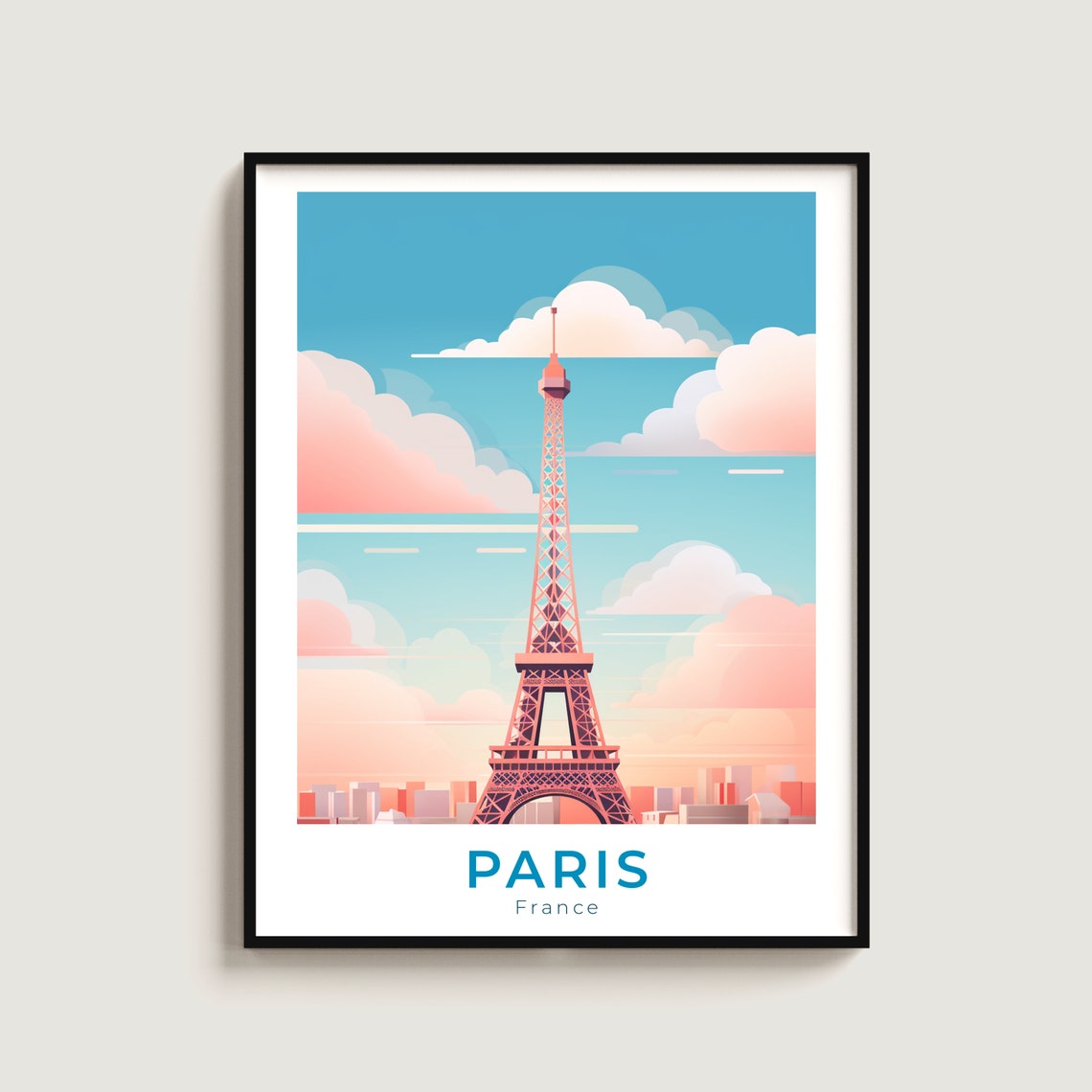 Paris Eiffel Tower France Poster Pastel Skyline Travel Art Decor