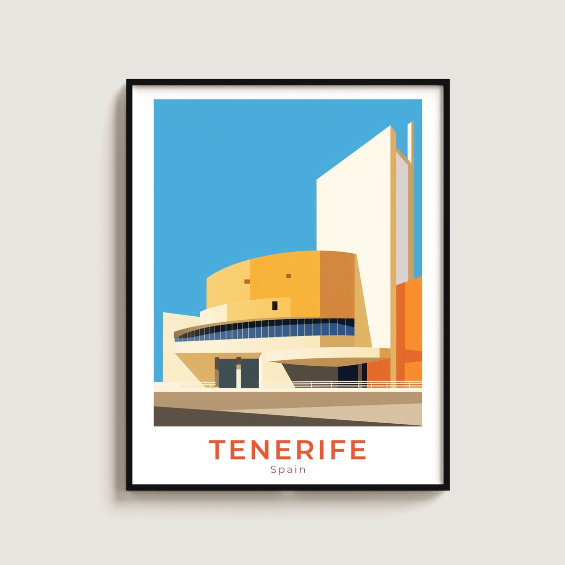 Tenerife Spain Modern Auditorium Architecture Blue Sky Travel Poster