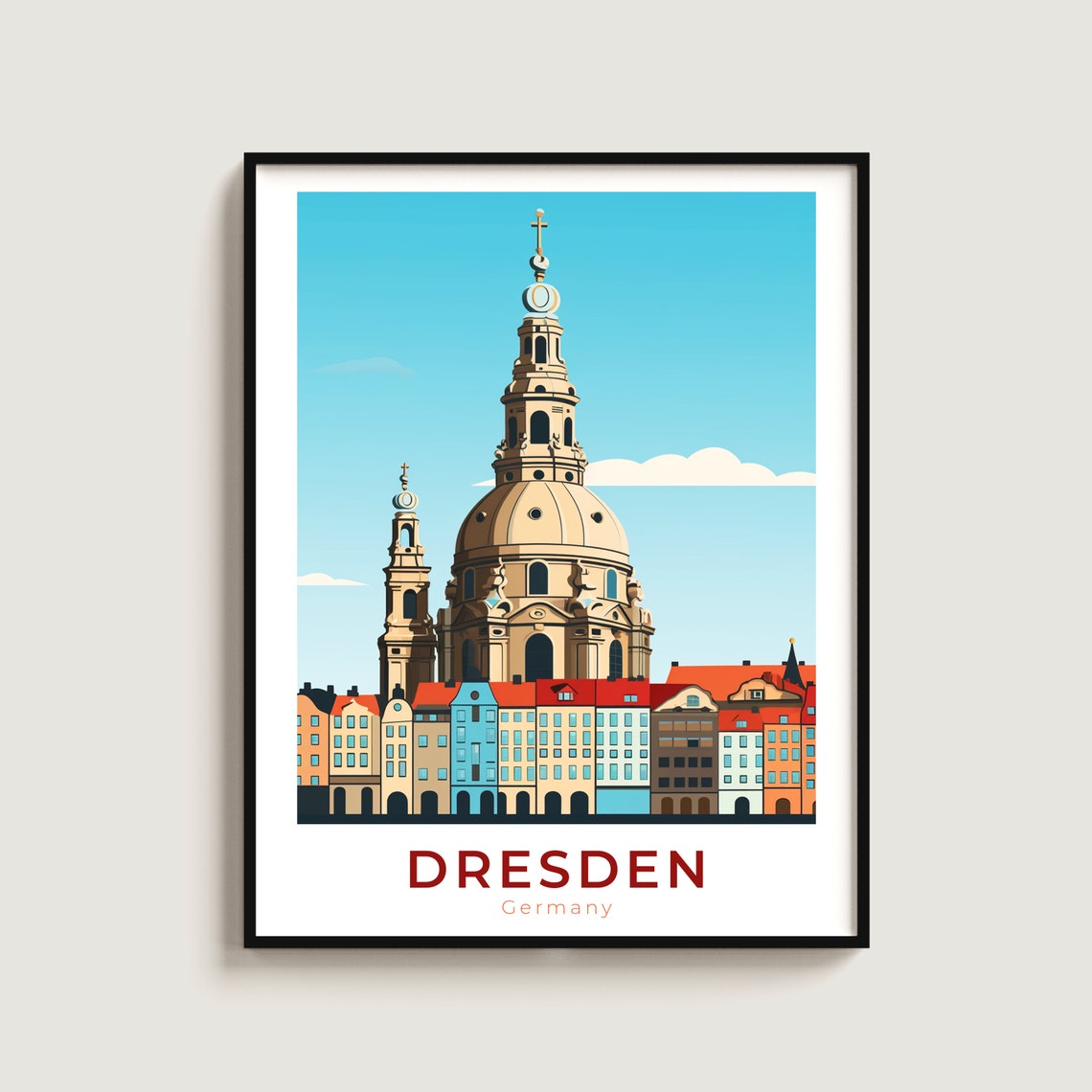 Dresden Germany Frauenkirche Dome Old Town Rooftops Travel Poster
