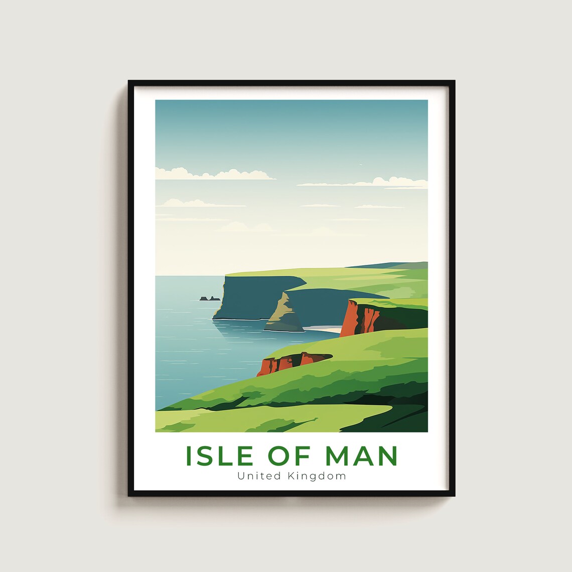 Isle Of Man United Kingdom Rugged Green Cliffs Sea Travel Poster