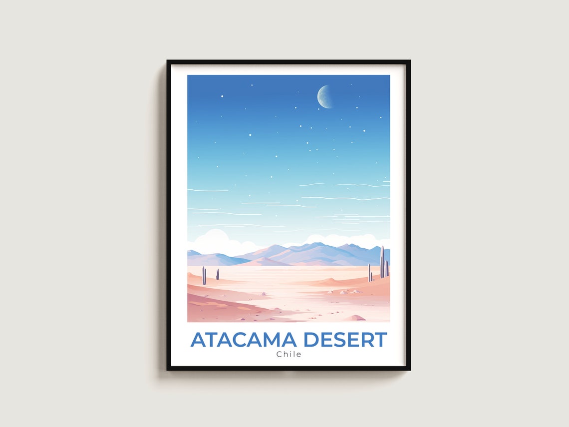 Atacama Desert Chile Moonlit Dunes Night Sky Travel Art Poster