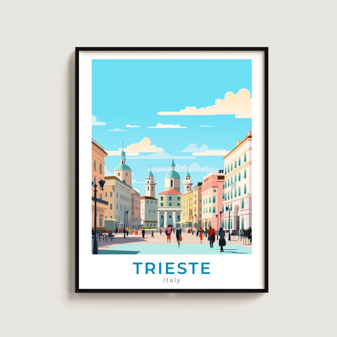 Trieste Italy Historic Piazza Church Towers Square Travel Poster