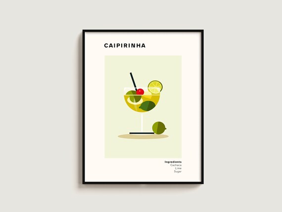 Caipirinha Cachaca Recipe Lime Cocktail Minimalist Bar Decor Poster