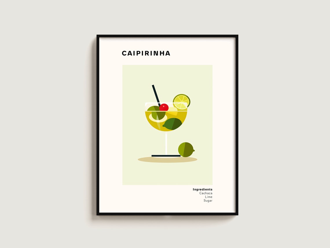Caipirinha Cachaca Recipe Lime Cocktail Minimalist Bar Decor Poster