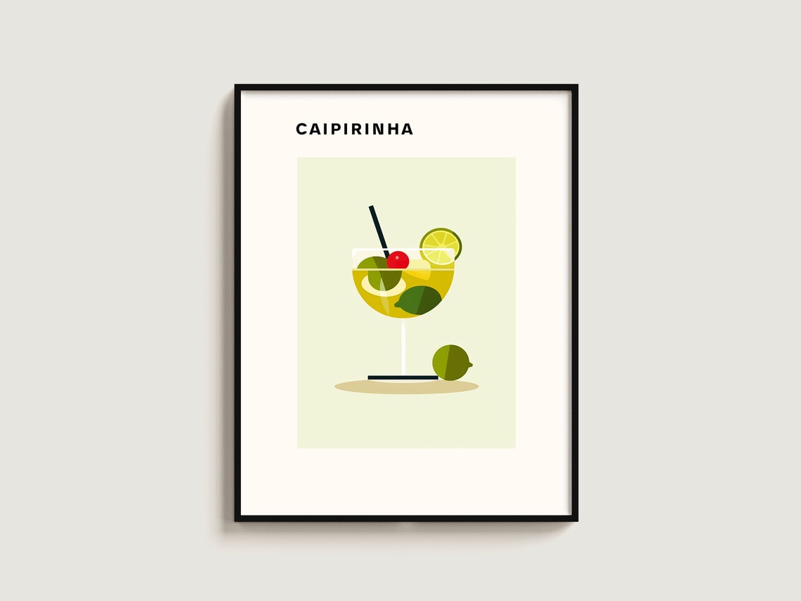 Caipirinha Lime Cocktail Minimalist Illustration Home Bar Decor Poster