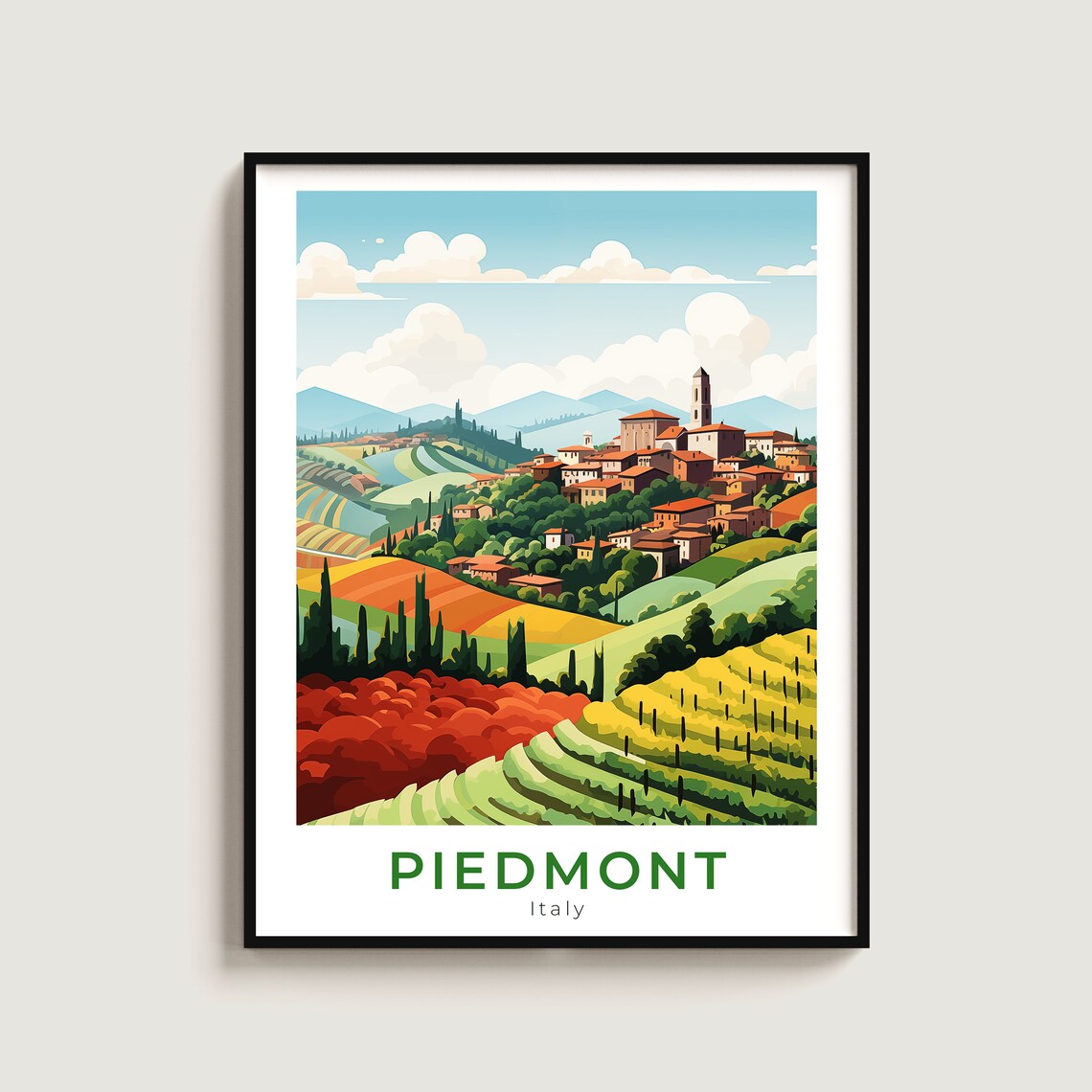 Piedmont Italy Vineyard Hills Village Harvest Scenic Wall Art