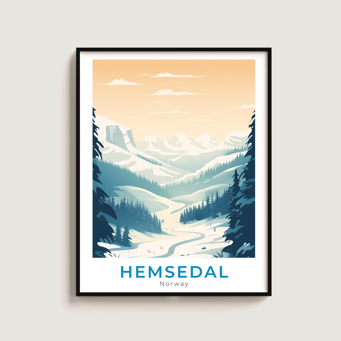 Hemsedal Norway Winding Valley Road Sunset Snowy Mountain View Poster