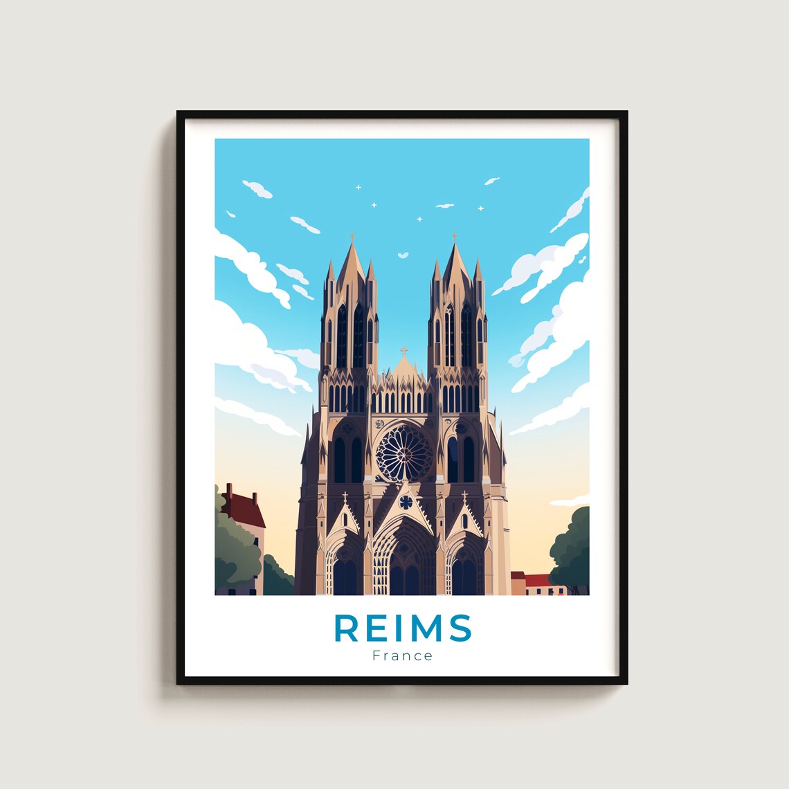Reims France Gothic Champagne Cathedral Twin Towers Landmark Poster