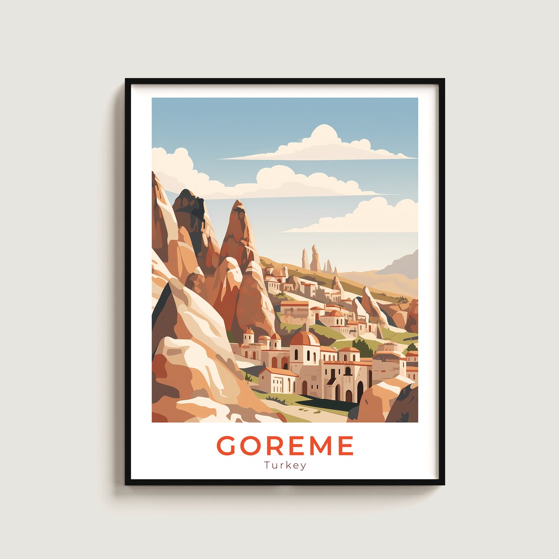 Goreme Turkey Fairy Chimneys Cave Houses Rock Valley Travel Poster