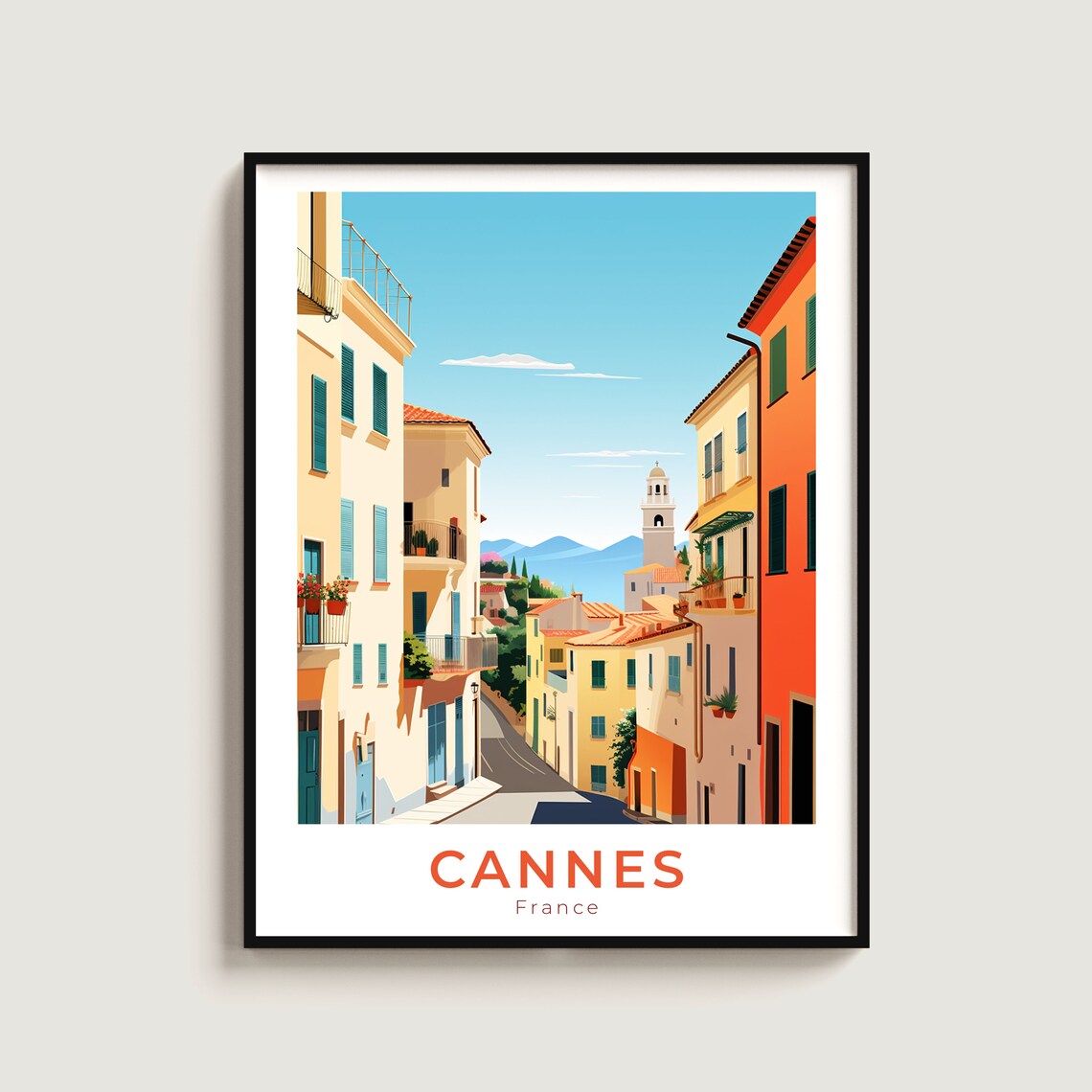 Cannes France Old Town Street Travel Poster Riviera Scene Art