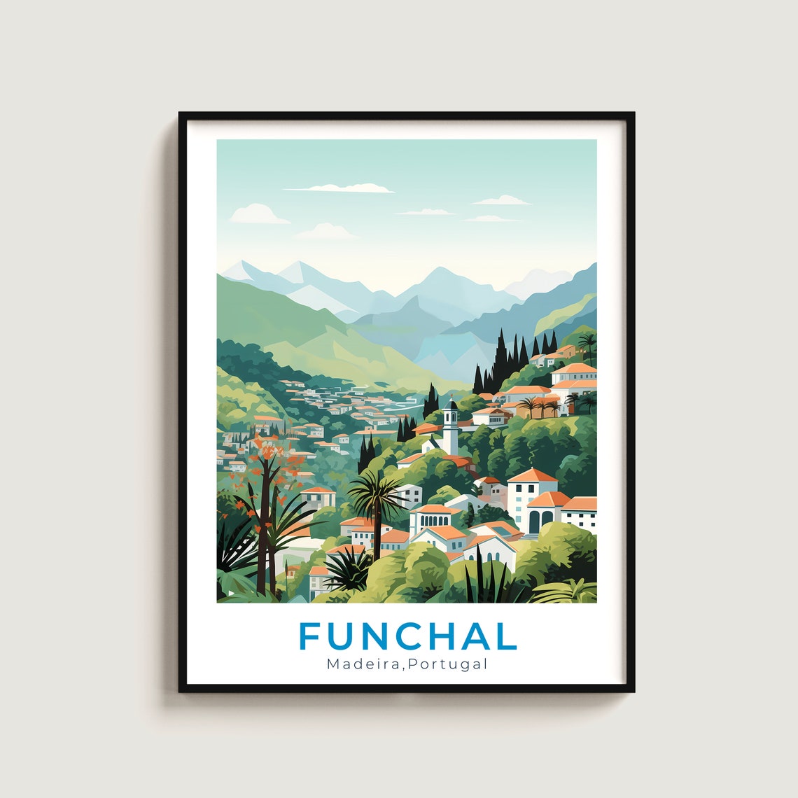Funchal Madeira Portugal Green Valley Hillside Travel Poster