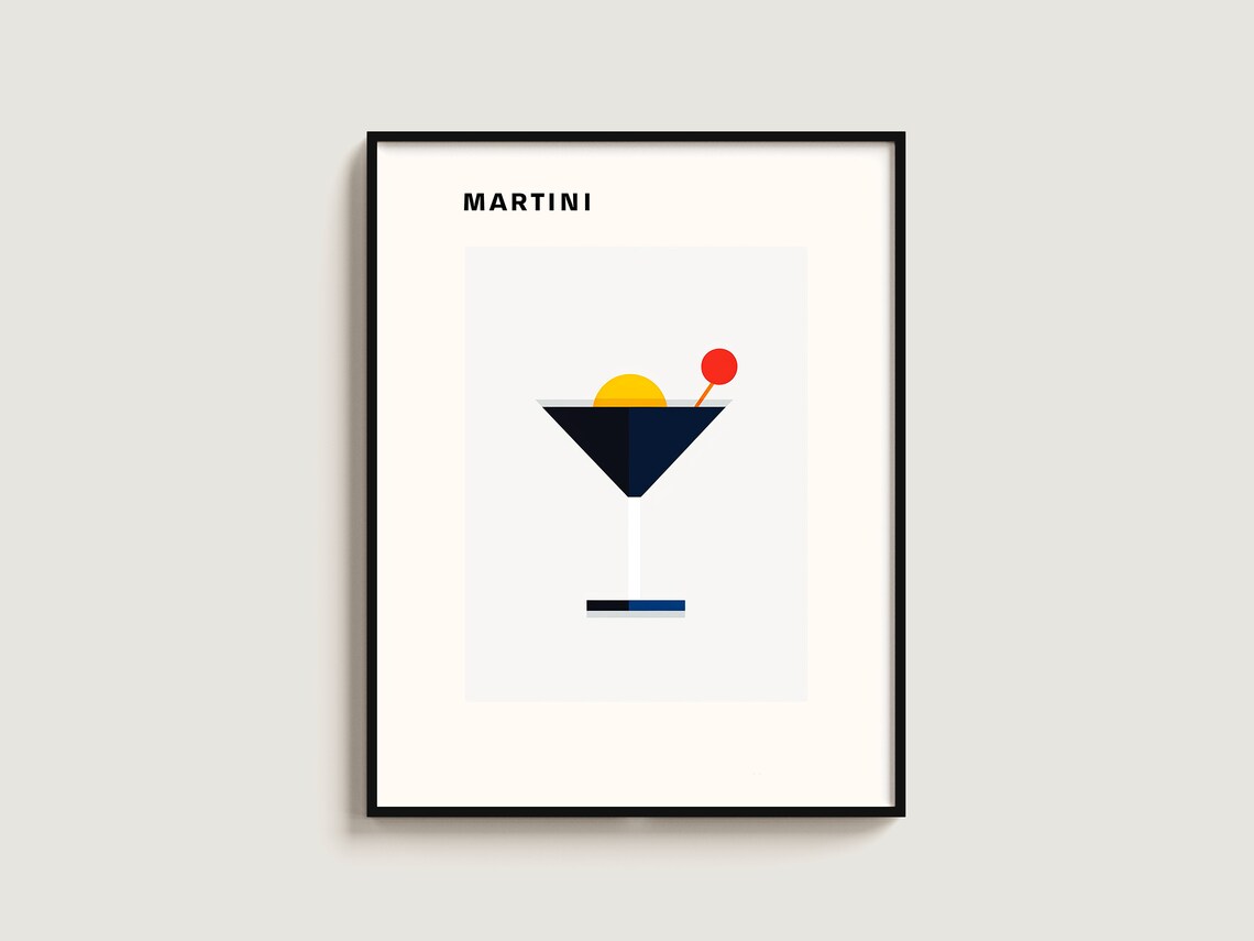 Martini Cocktail Minimalist Martini Glass Modern Bar Home Bar Poster