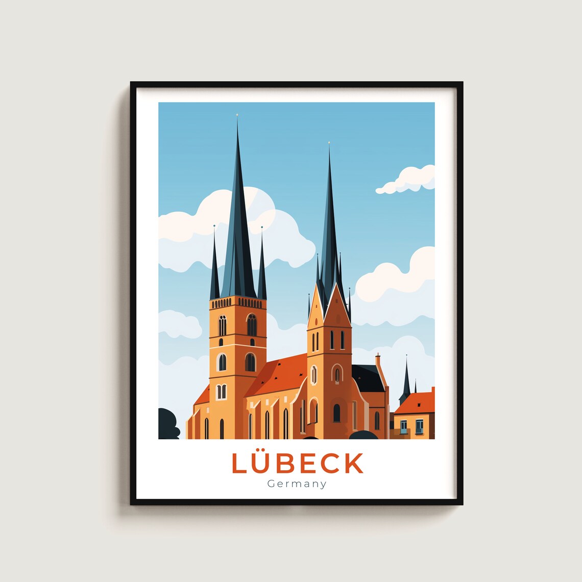 Lubeck Germany Old Town Church Spires Cityscape Travel Poster