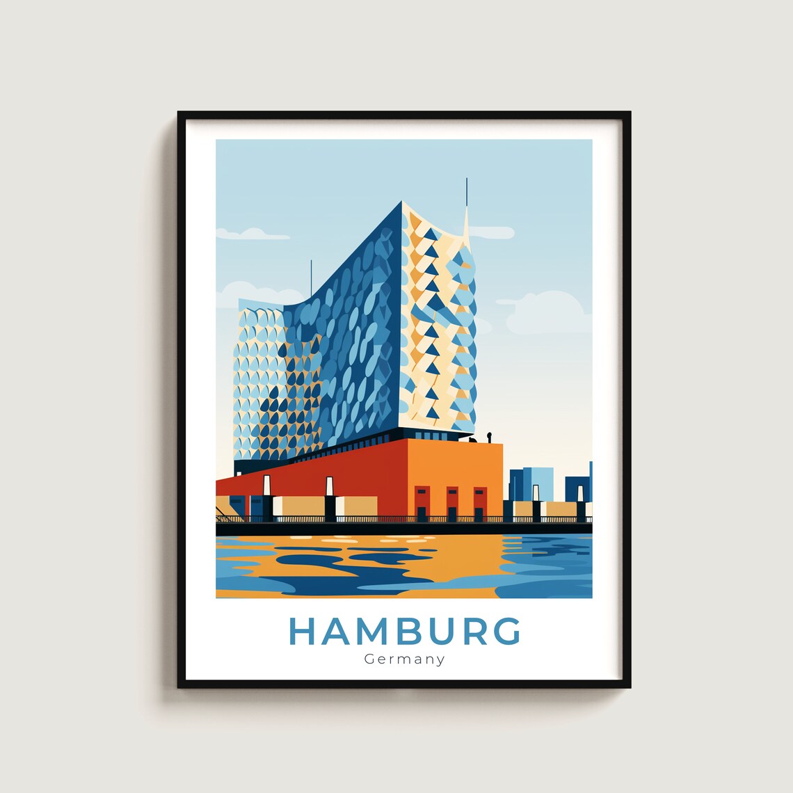 Hamburg Elbphilharmonie Concert Hall Harbor Illustrated Travel Poster