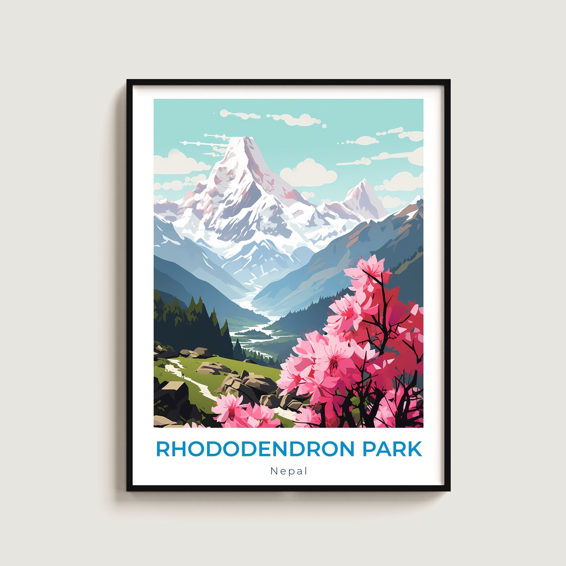 Rhododendron Park Nepal Himalayan Peak Pink Blooms Travel Poster