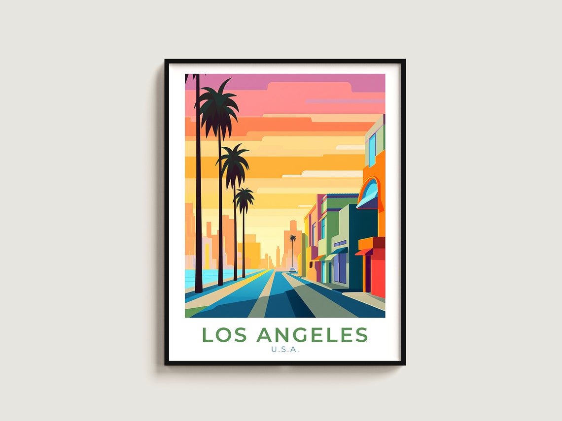 Los Angeles Palm Lined Street Sunset Boulevard City Travel Poster